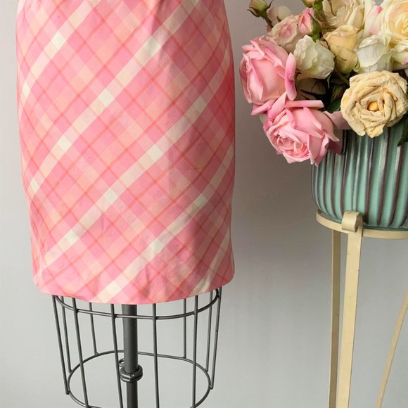 ANN TAYLOR LOFT Size 2 Pink Silk Sleeveless Preppy Tartan Sheat Dress - Picture 7 of 8